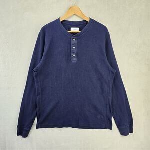 Ovadia New York Henley Shirt Mens XXL Blue Thermal Waffle Knit Cotton L/S